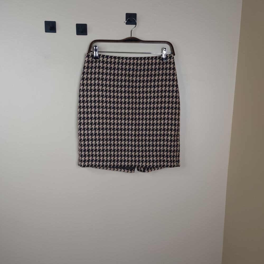 TALBOTS Wool Blend Houndstooth Straight Skirt in Brown Size 6P